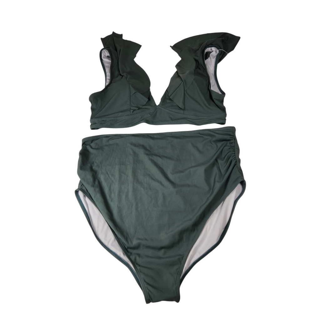 Summer Mae Womens Size 12 High Waisted Bikini Set Green Ruffle NWT